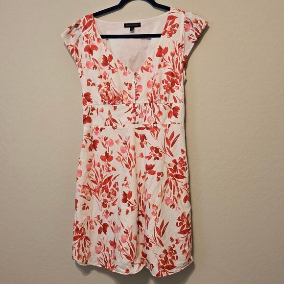 Banana Republic Red and White Floral Cap Sleeve Cotton-Linen Blend Dress Size 10 - Picture 1 of 8